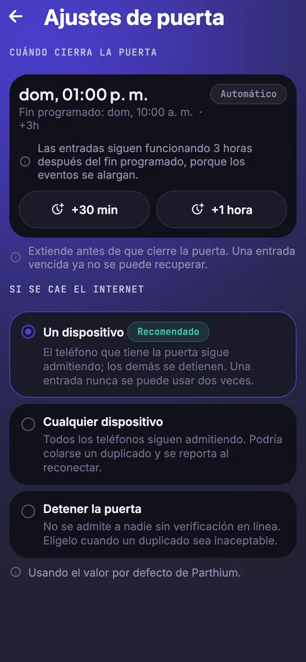 La configuración de la puerta