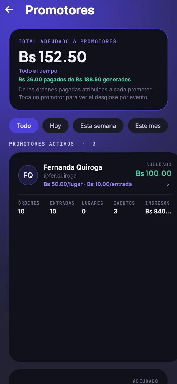 Lo que se debe a cada promotor