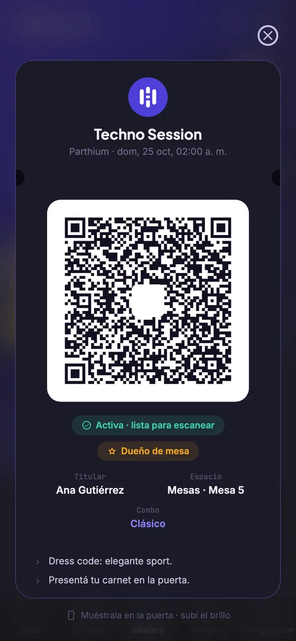 La entrada de un invitado con su QR